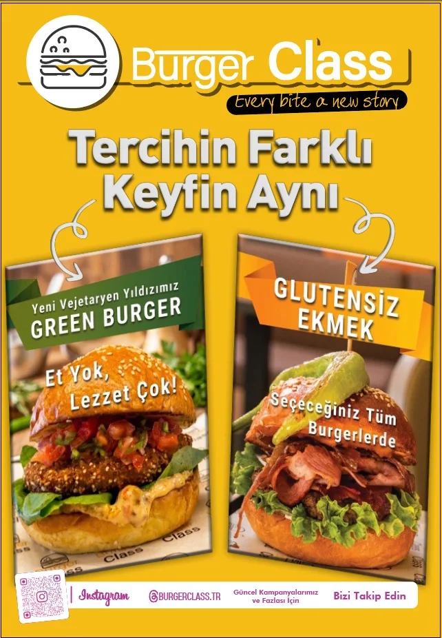 Burger Class Green Burger ve glutensiz ekmek kombine kampanya afişi