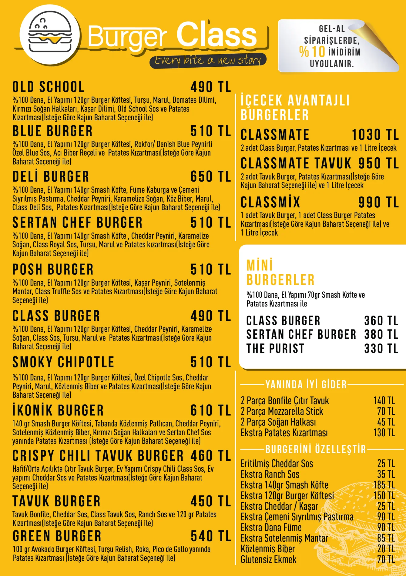 Burger Class A5 broşür menü tasarımı, sayfa 1