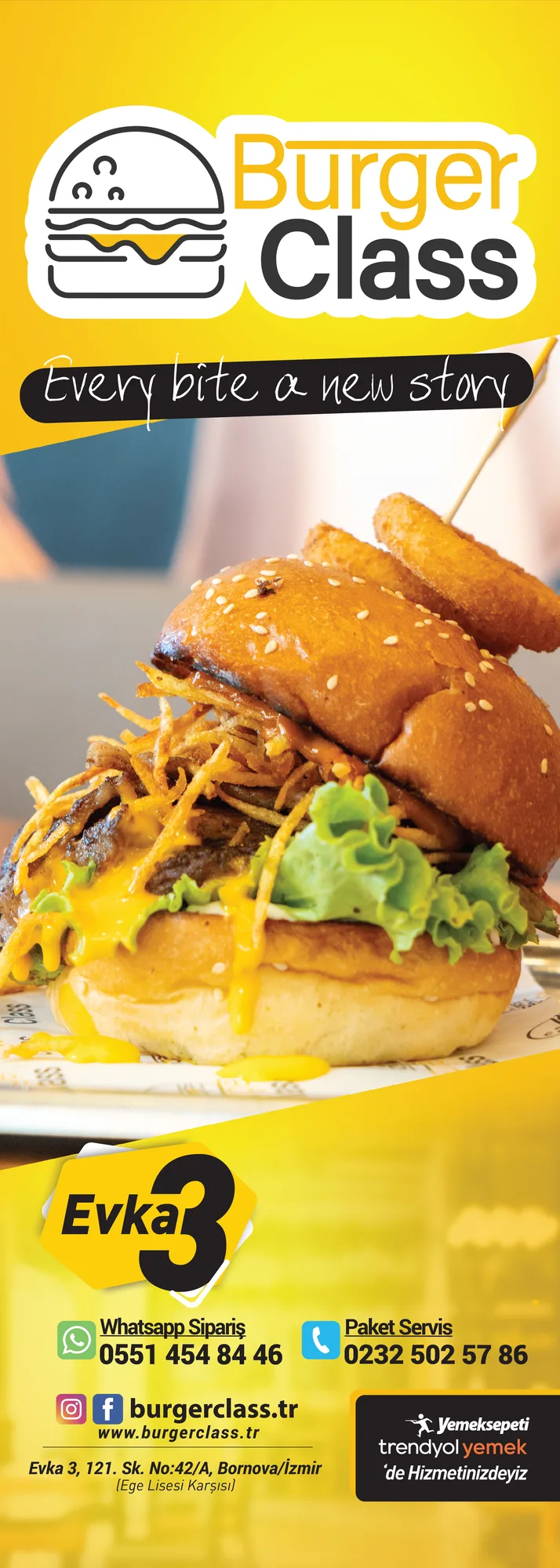 Burger Class flama/yelkenli banner tasarımı, varyant 1