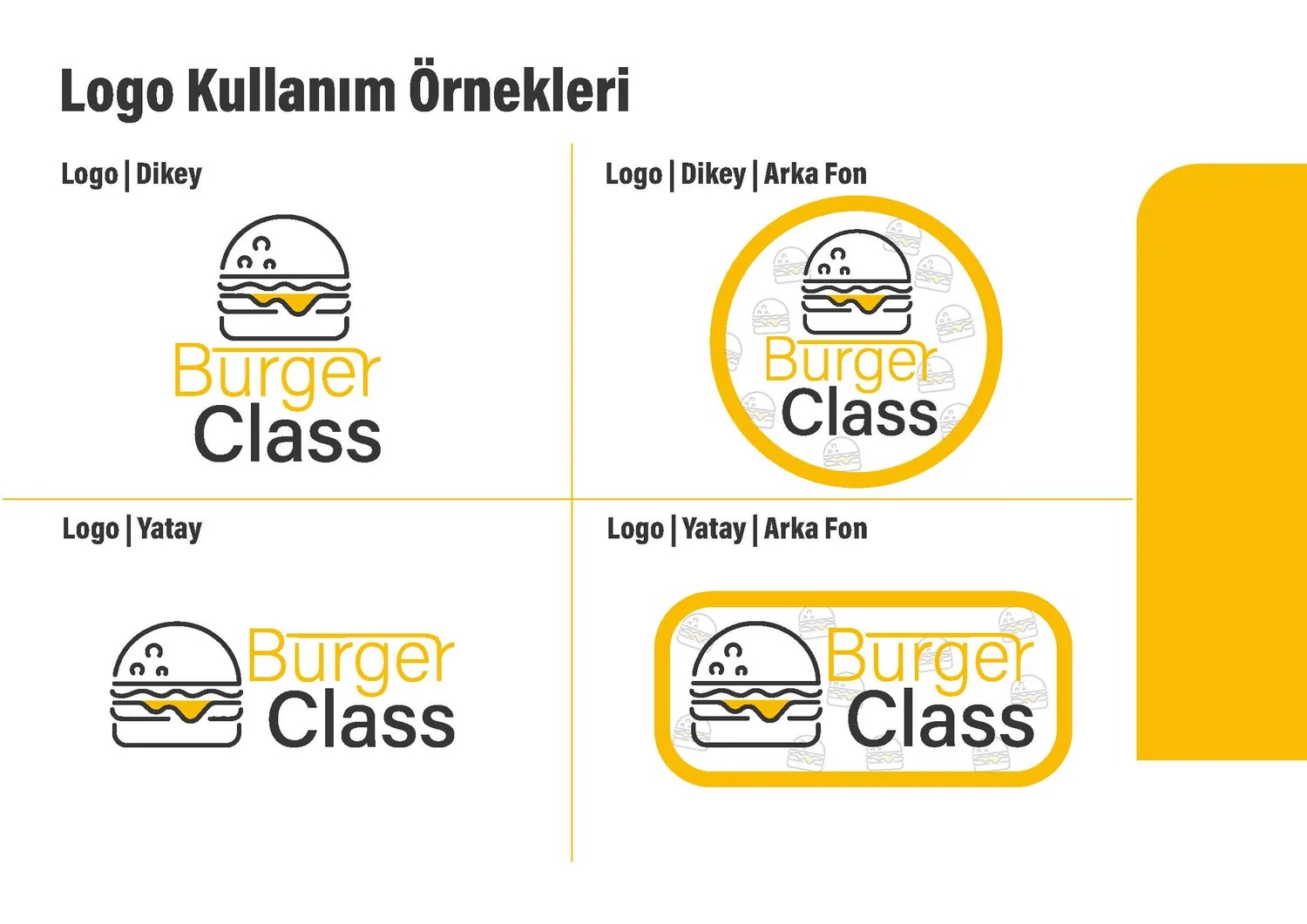 Burger Class logo kullanım örnekleri — renkli varyantlar