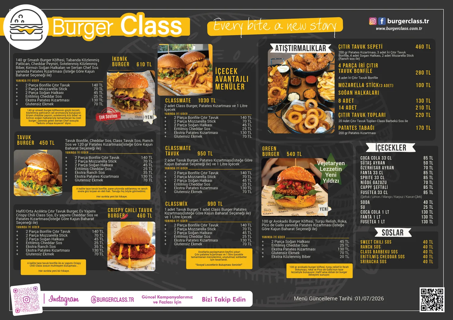 Burger Class ürün fotoğraflı menü tasarımı, sayfa 2