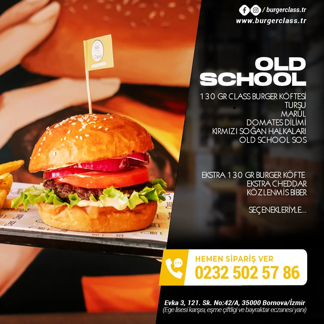 Burger Class Old School burger ürün tanıtım kare gönderisi