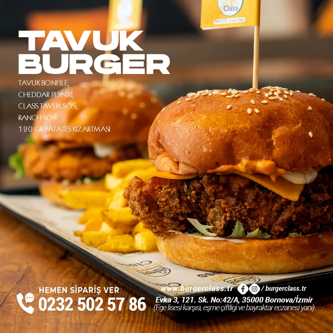 Burger Class Tavuk Burger ürün tanıtım kare gönderisi