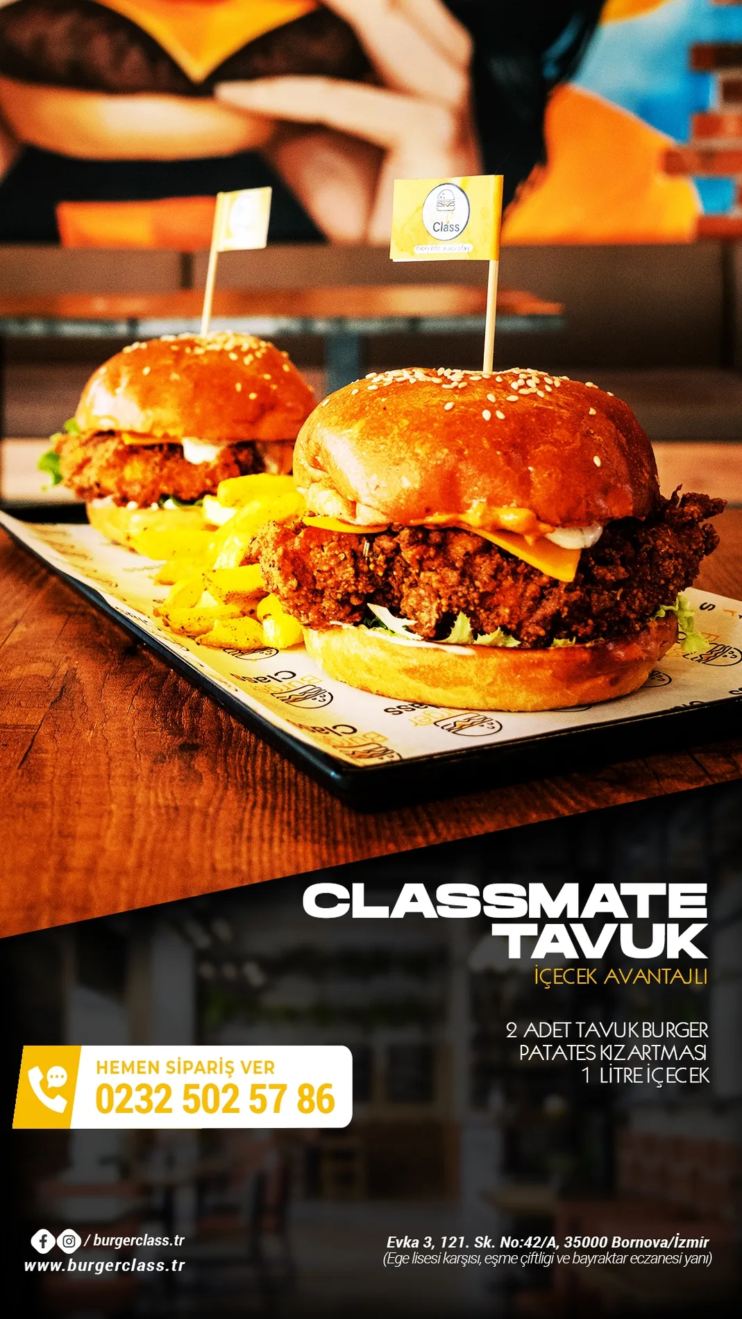 Burger Class Classmate Tavuk menü ürün tanıtım hikayesi (story)