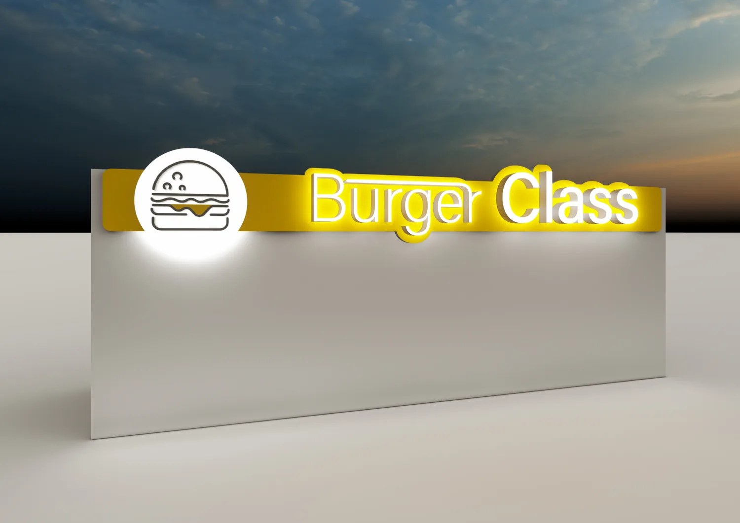 Burger Class tabela tasarımının 3B mockup görseli