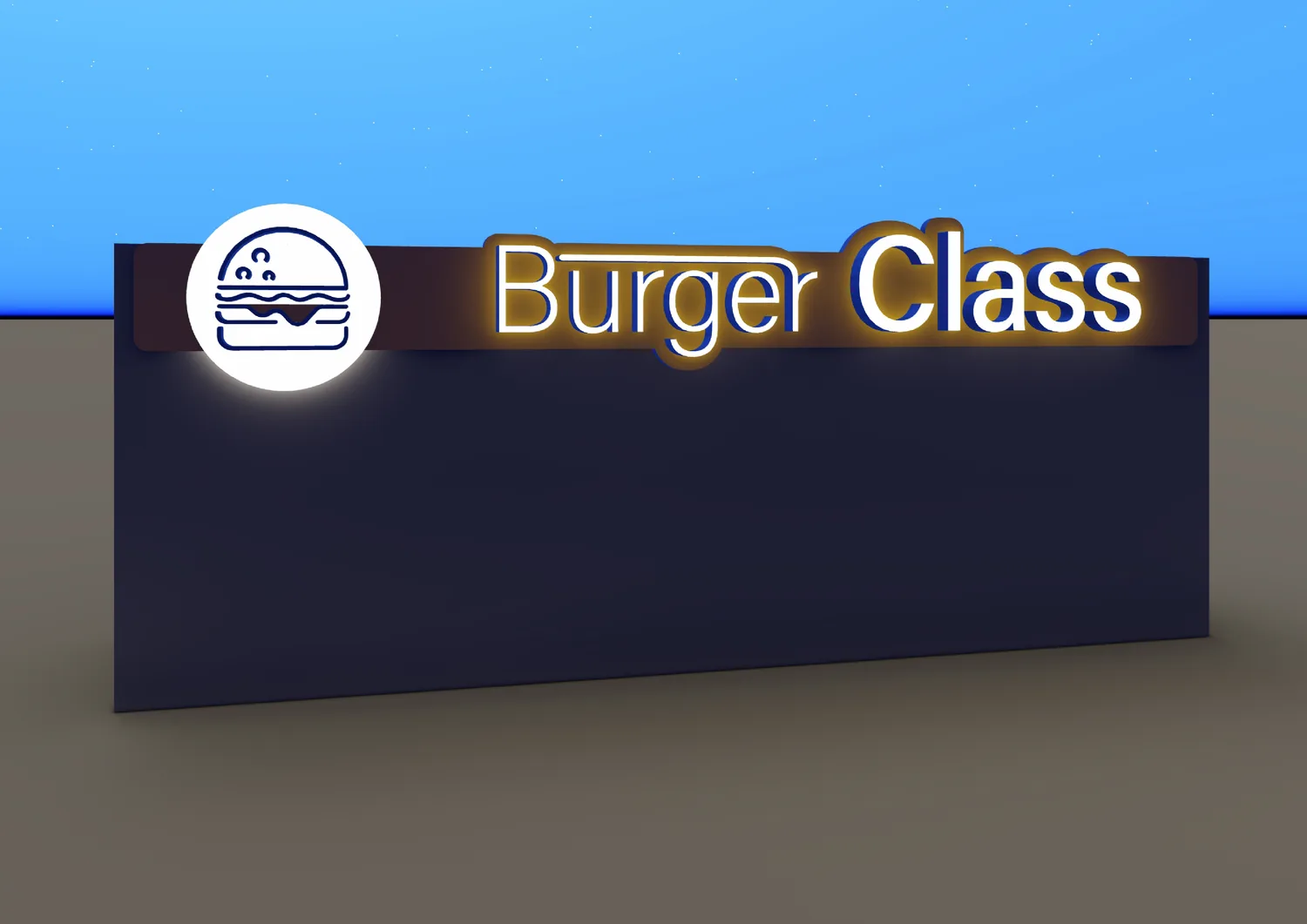 Burger Class tabela tasarımının alternatif açıdan 3B mockup görseli