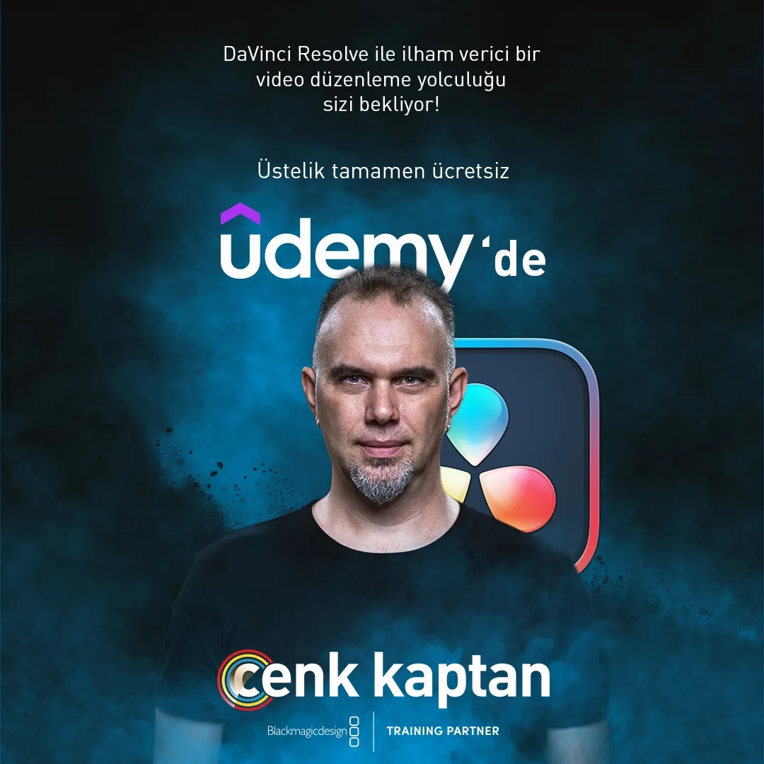 Cenk Kaptan Udemy'de ücretsiz video düzenleme eğitimi kare post görseli