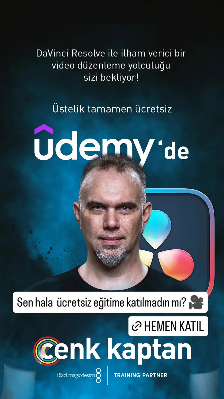 Cenk Kaptan Udemy'de ücretsiz video düzenleme eğitimi duyuru storysi